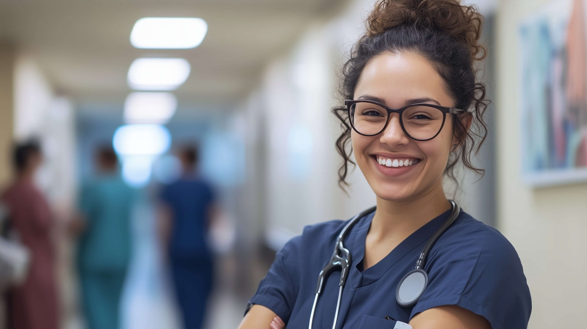 smiling nurse in hallway