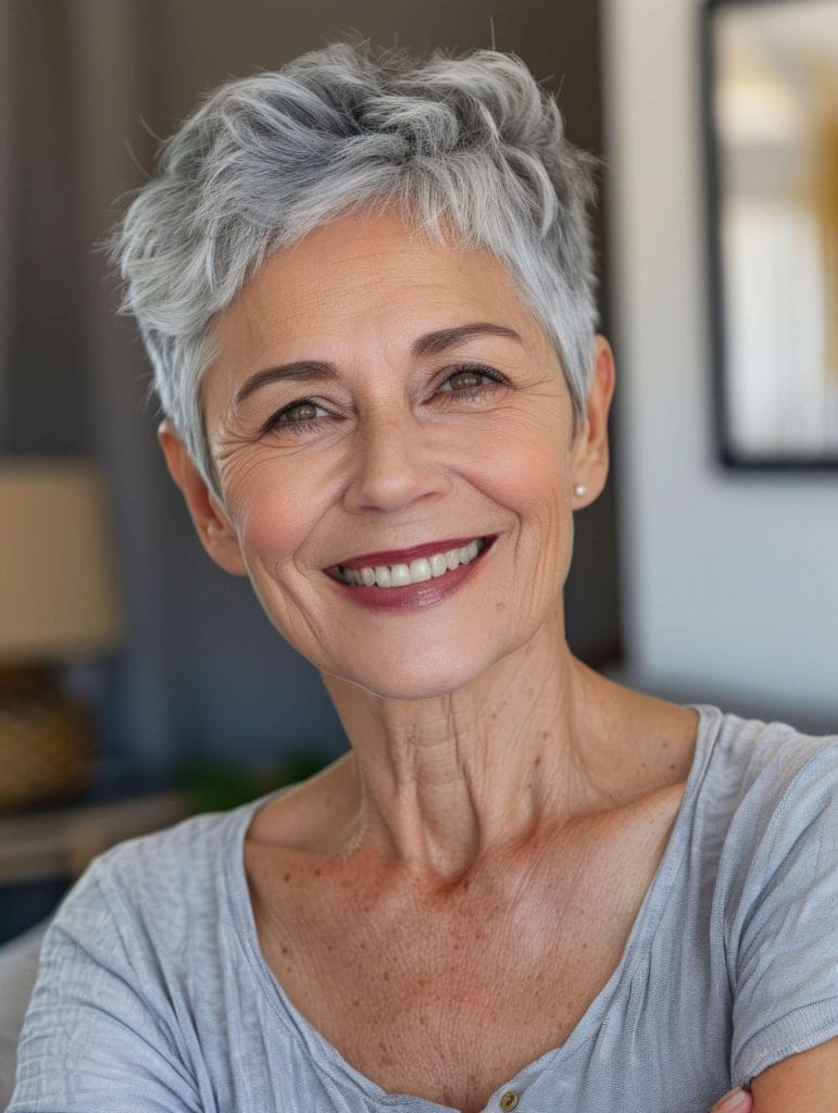 grey-haried woman smiling